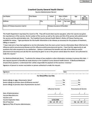 Crawford County Vaccine Administration Record