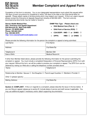 Member Complaint and Appeal Form