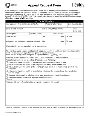 Oregon Health Plan Appeal Request Form
