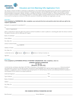 Johnson Controls Education and Arts Matching Gifts Application