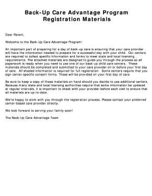 Back-Up Care Advantage Program Registration
