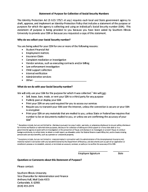 Statement of Purpose for SSN Collection