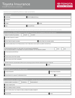 Toyota Insurance Payment Protection Claim Form