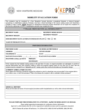 New Hampshire Medicaid Mobility Evaluation Form