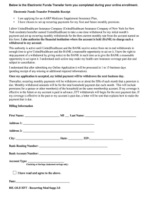 Electronic Funds Transfer Authorization for AARP Medicare Supplement