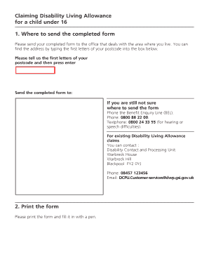 Disability Living Allowance Claim Form for Children