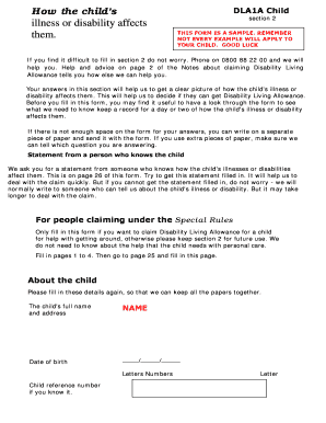 UK Child Disability Living Allowance Claim Form