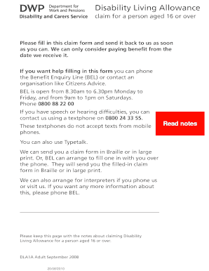 Disability Living Allowance Claim Form