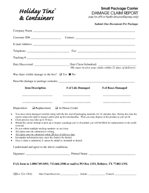 Small Package Carrier Damage Claim Report