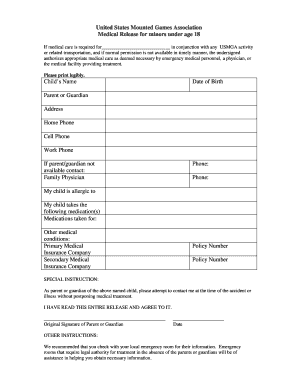 USMGA Medical Release for Minors
