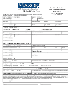 Maxor Administrative Services Medical Claim Form