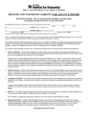 Release and Waiver of Liability for Adults & Minors