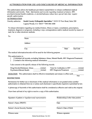 Authorization for Use and Disclosure of Medical Information