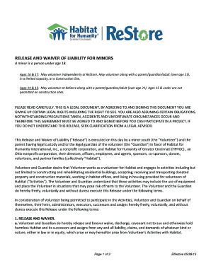 Release and Waiver of Liability for Minors