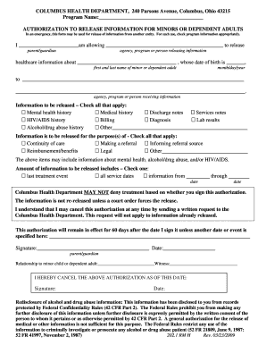 Authorization to Release Information for Minors or Dependent Adults