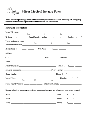 Minor Medical Release Form