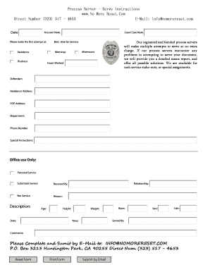 Process Server Serve Instructions