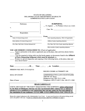 Oklahoma Subpoena Form