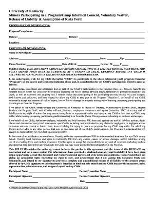 University of Kentucky Minors Program Consent and Waiver