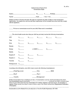 Idaho Student Immunization Status Form