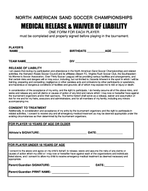 North American Sand Soccer Championships Medical Release