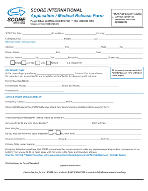 SCORE International Medical Release Form