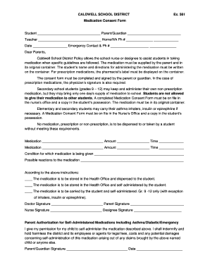 CALDWELL SCHOOL DISTRICT Ex 561 Medication Consent Form