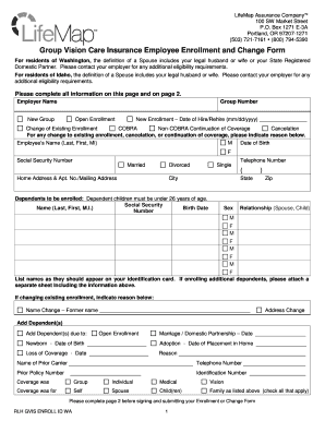 Group Vision Care Insurance Employee Enrollment and Change Form