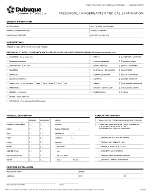 Preschool Kindergarten Medical Examination Form