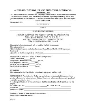 Authorization for Use and Disclosure of Medical Information