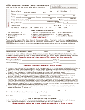 Hartland Christian Camp Medical Form