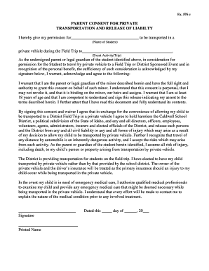 Parent Consent for Private Transportation and Release of Liability
