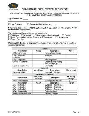 Farm Liability Supplemental Application