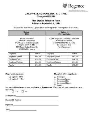 Caldwell School District Health Plan Option Selection Form