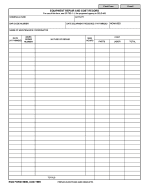 Equipment Repair and Cost Record