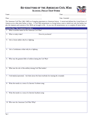 American Civil War Reenactment Field Trip Form
