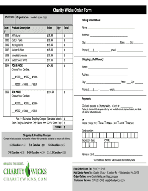 Charity Wicks Order Form