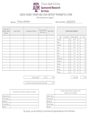 Check, Money Order and Cash Deposit Transmittal Form