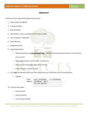 Deferred Action for Childhood Arrivals Application