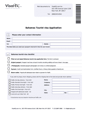 Bahamas Tourist Visa Application