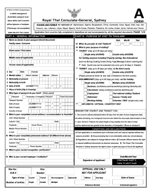 Thailand Visa Application Form A