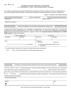 Wisconsin School Employee Tuberculosis Examination Form