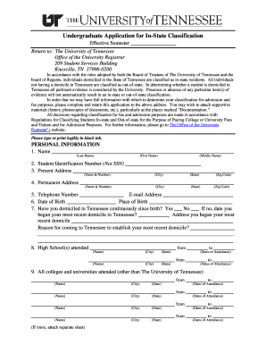 Undergraduate Application for In-State Classification