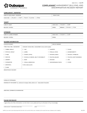 Harassment Bullying Discrimination Incident Report