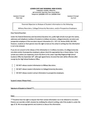 Parent Objection to Release of Student Information