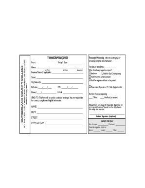 Cumberland County College Transcript Request Form