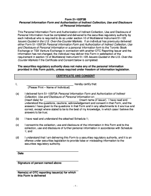 Form 51-105F3B Personal Information Authorization