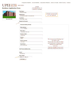 UPEI Residence Application Form