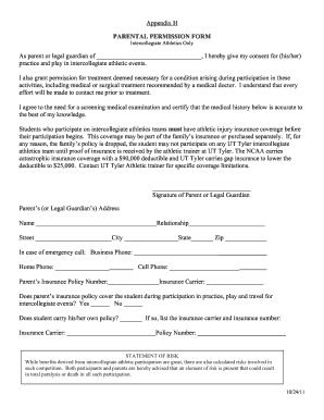 Parental Permission Form for Intercollegiate Athletics