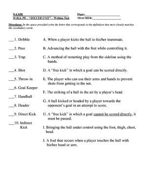 Soccer Vocabulary Test